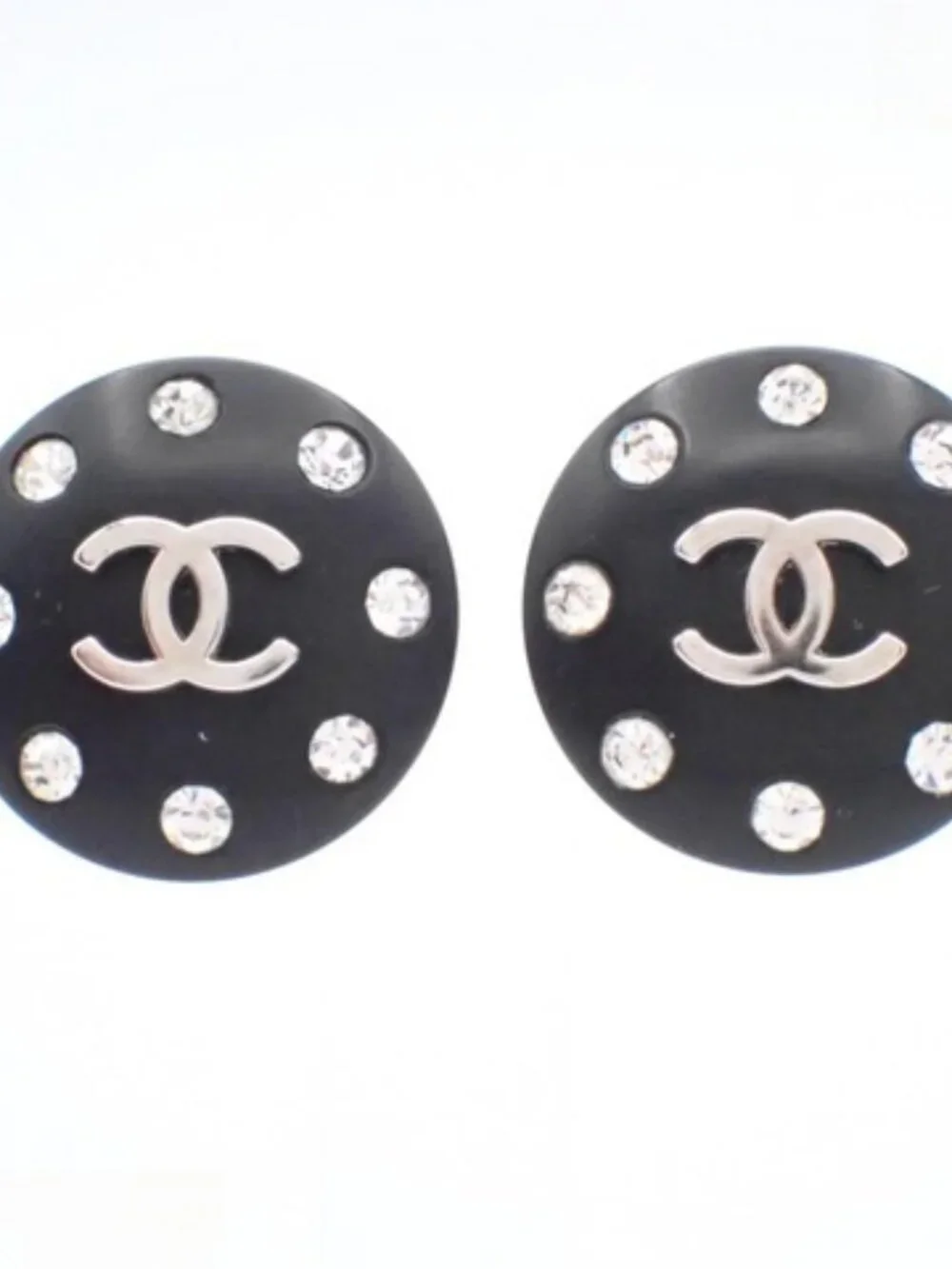 CHANEL Vintage 1996 96P Coco Mark Rhinestone CC Round Clip-On Earrings